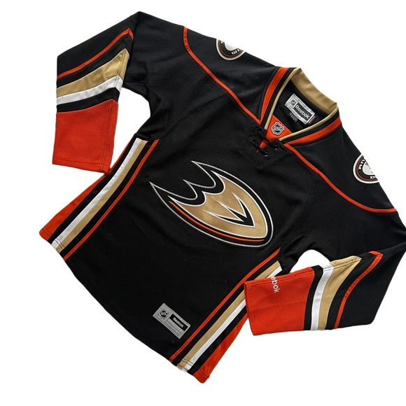 ANAHEIM DUCKS / REEBOK BLACK/ORANGE/GOLD WOMEN’S AUTHENTIC JERSEY SIZE SMALL - Picture 3 of 10